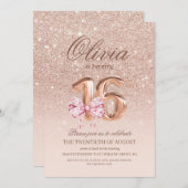 16th Birthday Rose Pink Gold Bow Birthday Party 招待状 (正面/裏面)