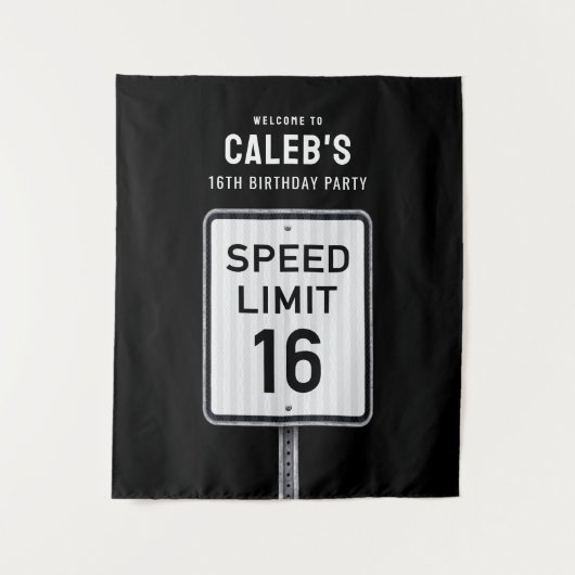 16th Birthday Speed Limit Backdrop タペストリー (正面)