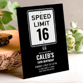 16th Birthday Speed Limit Black and White Sign 招待状