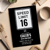 16th Birthday Speed Limit Black and White Sign 招待状