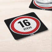 16th Birthday Speed Limit CUSTOMIZABLE スクエアペーパーコースター (アングル)