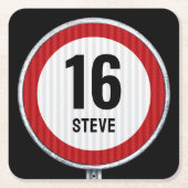 16th Birthday Speed Limit CUSTOMIZABLE スクエアペーパーコースター (正面)