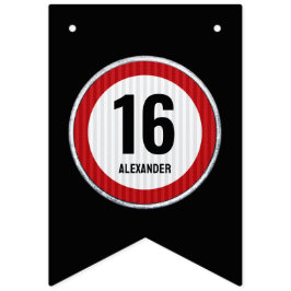16th Birthday Speed Limit Sign - ANY AGE バンティングフラッグ