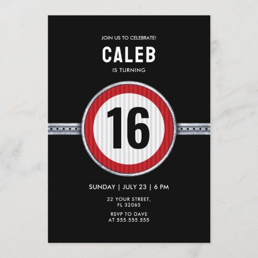 16th Birthday Speed Limit Sign - ANY AGE 招待状 (正面)