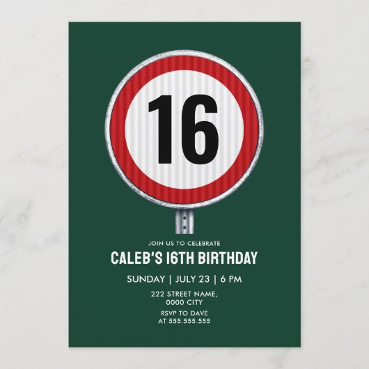 16th Birthday Speed Limit Sign - ANY AGE 招待状 (正面)