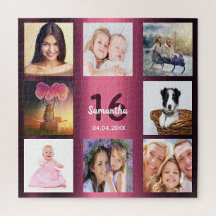 16th birthday sweet 16 photo collage girl purple ジグソーパズル