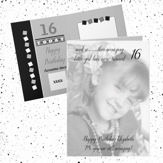 16th still amazing grey and black birthday photo カード