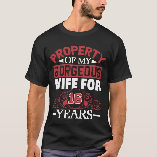 16th Wedding Anniversary Gift for Husband 16 Years Tシャツ (正面)