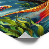 16x12に囲まれた岩の上にマーメイドお洒落が座る ポスター (角)