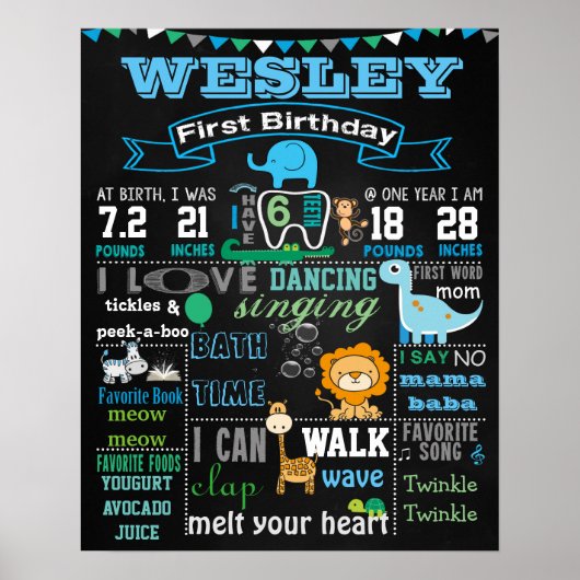 16x20インチ動物最初の誕生日シャルボードポスター ポスター (正面)