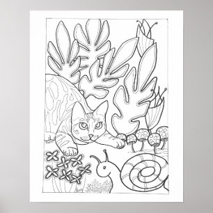 16x20インチ斑点のあるネコとカタツムリ色 ポスター