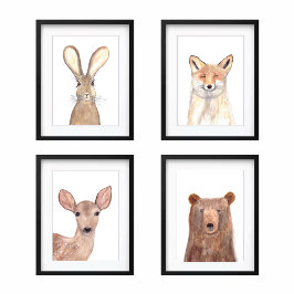 16x20ウッドランドかわいい水彩森林動物