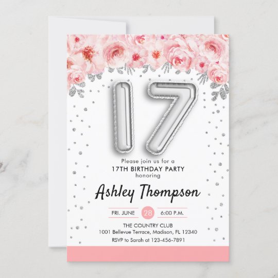 17歳の誕生日パーティー 銀風船 招待状 Zazzle Co Jp
