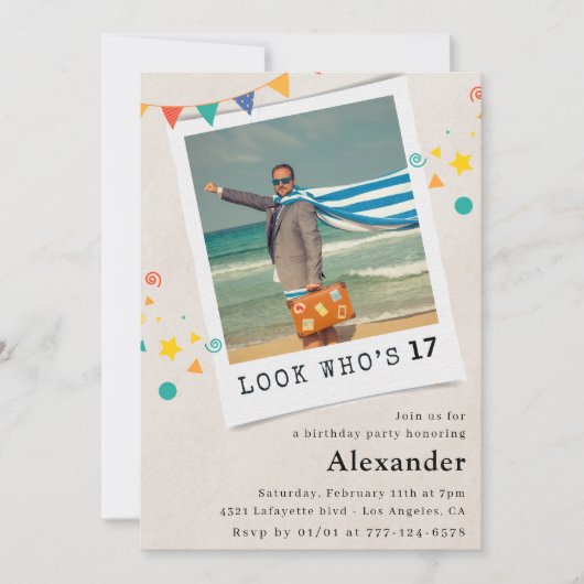 17おもしろい歳の誕生日招待状メンズおもしろい写真 招待状 (正面)