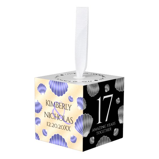 17エレガントth Shells結婚の記念日 キューブオーナメント (正面アングル)