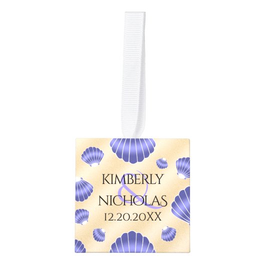 17エレガントth Shells結婚の記念日 キューブオーナメント (正面)