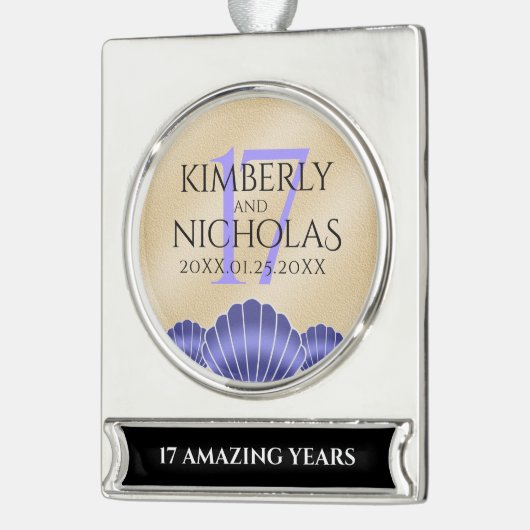 17エレガントth Shells結婚の記念日 シルバープレートバナーオーナメント (左)