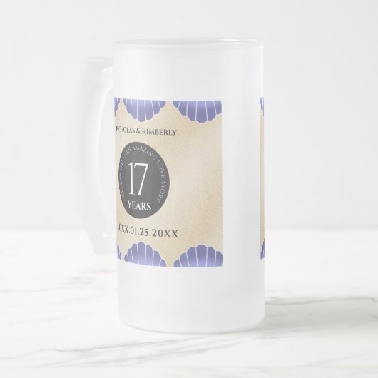 17エレガントth Shells結婚の記念日 フロストグラスビールジョッキ (正面左)