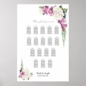 17テーブルピンクの白いローズのフローラシーティングチャート ポスター (正面)