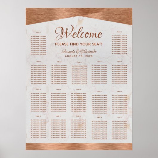 17テーブル座席図Marble Copper 結婚's ポスター (正面)