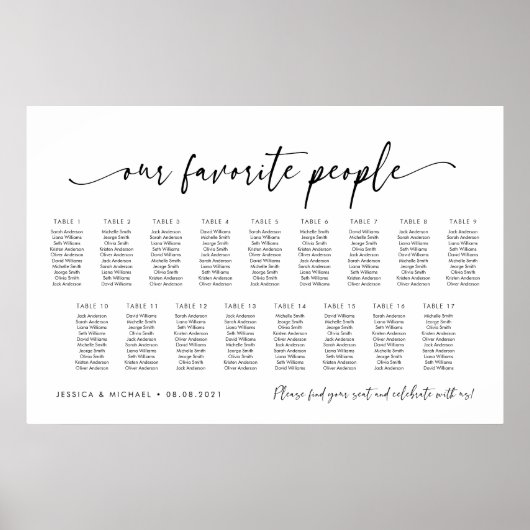 17テーブル私たちお気に入りのの人の座席図プラン ポスター (正面)