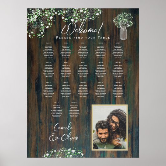 17テーブル素朴ウッドジプソフィラ写真シーティングフォーム ポスター (正面)