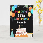 17ハッピーバースデーカラフルバルーンケーキブラック カード (黄色い花)