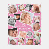 17パーソナライズされたベビー写真コラージュ |ピンク フリースブランケット (正面)