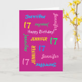 17パーソナライズされた番目の誕生日グリーティングカード、ホットピンク カード (黄色い花)