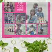 17フォトコラージュと文字 – ホットピンクを編集可能 キッチンタオル (折り畳み)