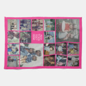 17フォトコラージュと文字 – ホットピンクを編集可能 キッチンタオル (横)