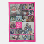 17フォトコラージュと文字 – ホットピンクを編集可能 キッチンタオル (縦)