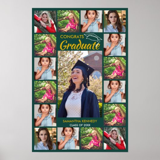 17フォトコラージュテンプレートおめでとうグラード20XX緑 ポスター (正面)