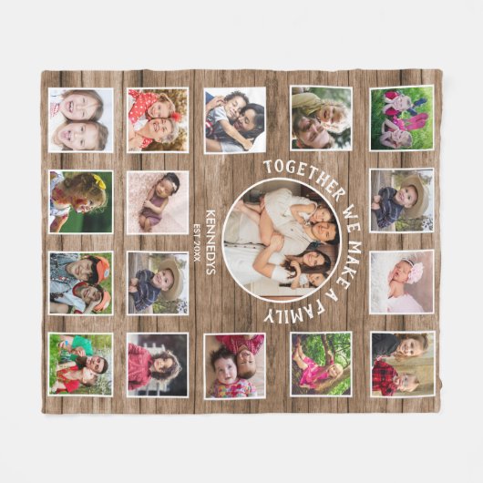 17フォトコラージュファミリー名引用文素朴ウッド フリースブランケット (正面(横))