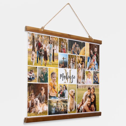 17モダンフォトコラージモノグラムのスクリプト名 吊り下げ型タペストリー (傾斜あり)