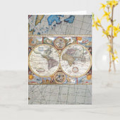 17世紀な二重半球の世界地図 カード (黄色い花)