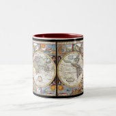 17世紀な二重半球の世界地図 ツートーンマグカップ (中央)