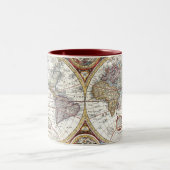 17世紀な二重半球の世界地図 ツートーンマグカップ (中央)