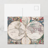 17世紀の世界地図（両半球図） ポストカード (正面/裏面)