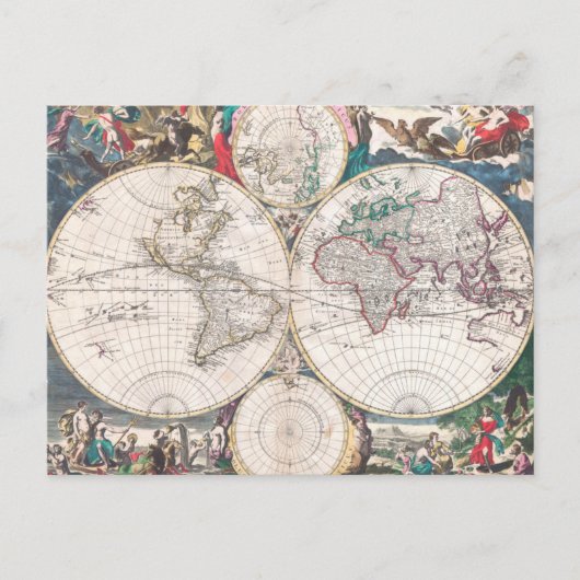 17世紀の世界地図（両半球図） ポストカード (正面)