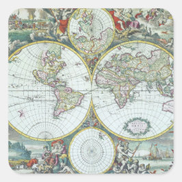 17世紀の古地図 世界地図、フリードリヒ・デ・ウィット スクエアシール