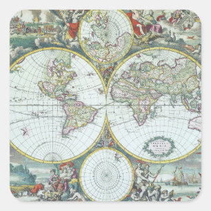17世紀の古地図 世界地図、フリードリヒ・デ・ウィット スクエアシール