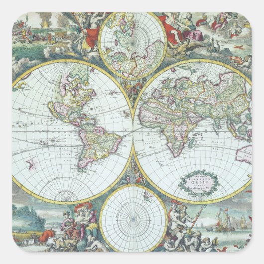 17世紀の古地図 世界地図、フリードリヒ・デ・ウィット スクエアシール (正面)