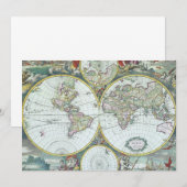 17世紀の古地図 世界地図、フレデリック・デ・ウィット 招待状 (正面/裏面)