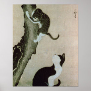 17世紀の猫(絹本墨書) ポスター