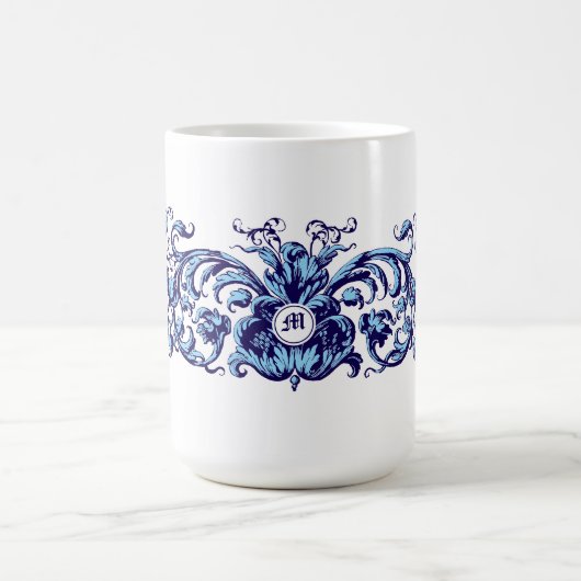 17世紀の葉華美つる植物オーナメントモノグラム コーヒーマグカップ (中央)