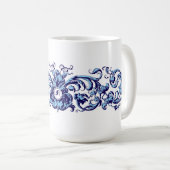 17世紀の葉華美つる植物オーナメントモノグラム コーヒーマグカップ (正面右)