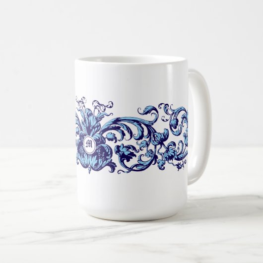 17世紀の葉華美つる植物オーナメントモノグラム コーヒーマグカップ (正面右)