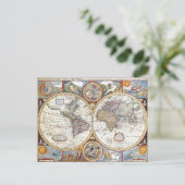 17世紀の複半球の世界地図 ポストカード (スタンド正面)