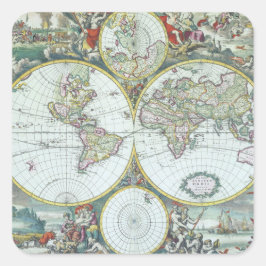 17世紀アンティーク世界地図フレドリック・ド・ウィット スクエアシール